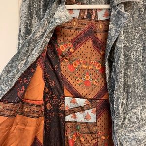 Free people Soho Velvet Duster Jacket Coat Steele City Blue Gray Small S NWT NEW